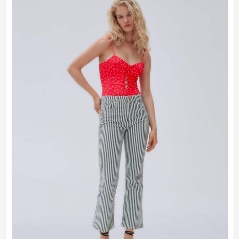 New Zara Satin Effect Stars Bodysuit Red NWT Size Medium - Picture 6 of 13